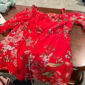 Red flower romper